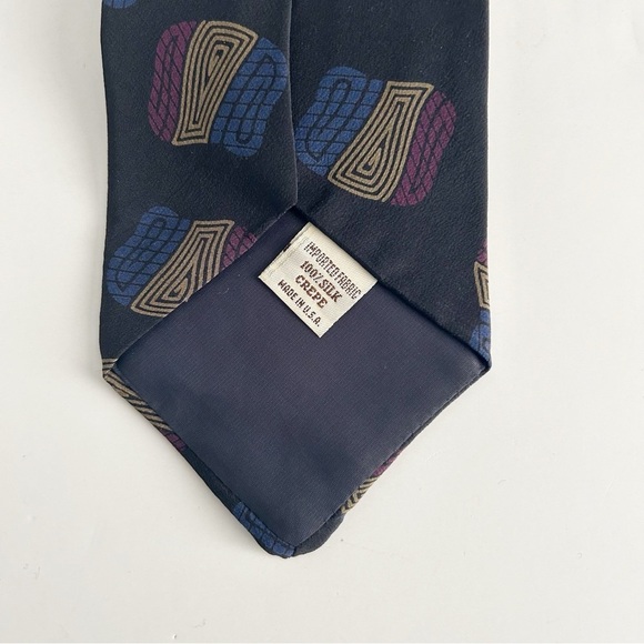 Yves Saint Laurent Black and Blue Geometric Silk Tie - Picture 5 of 8